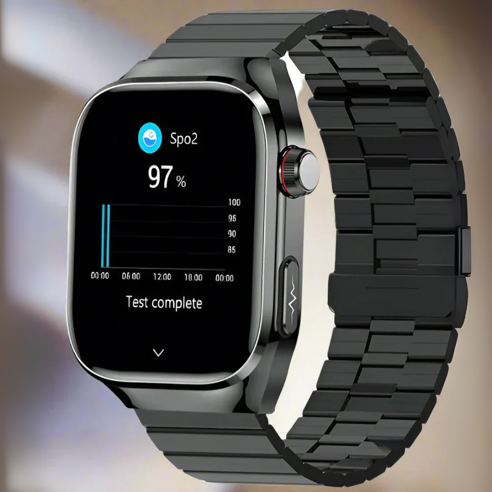 Smartwatch Edelstahl Schwarz EKG Fitness Tracker