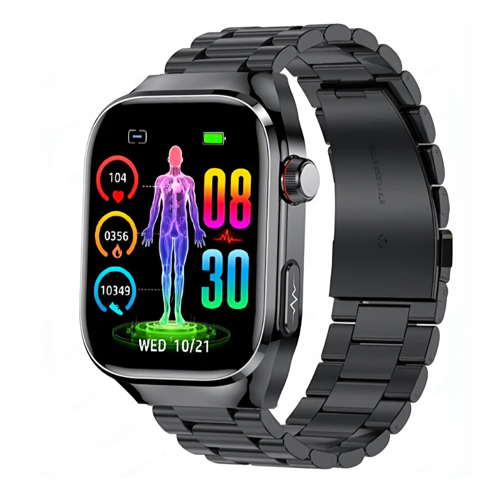 Smartwatch Edelstahl Schwarz EKG Fitness Tracker